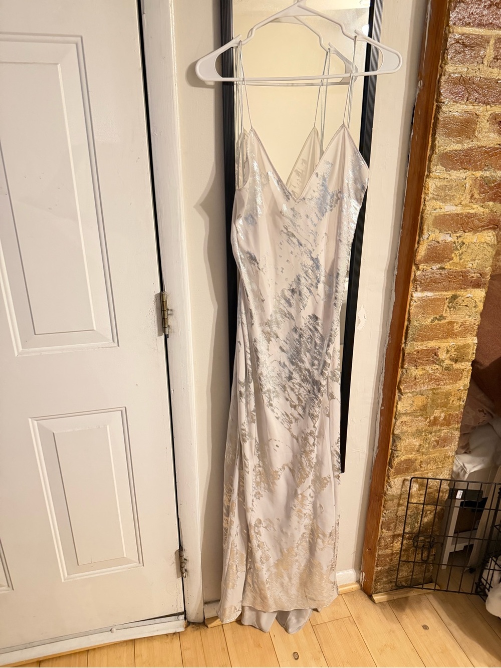 ZARA Silver Metallic Satin Maxi Slip Dress – Size XXL